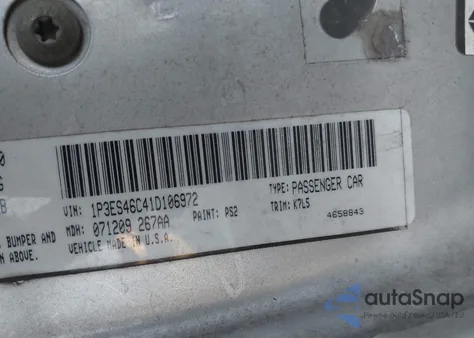 2001 Plymouth Neon Highline z USA, uszkodzony, nr VIN 1P3ES46C41D106972